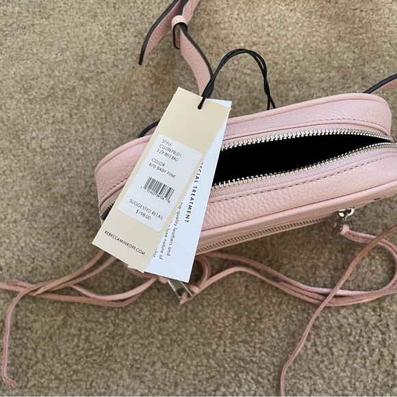 nwt Rebecca Minkoff 3 Zip Fanny Pack Pebbled Pink Cowhide Leather Cross Body - Picture 6 of 7